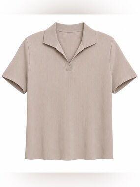 Vintage Korean Albatross Nylon Ribbed Short Sleeve Polo Soft Beige